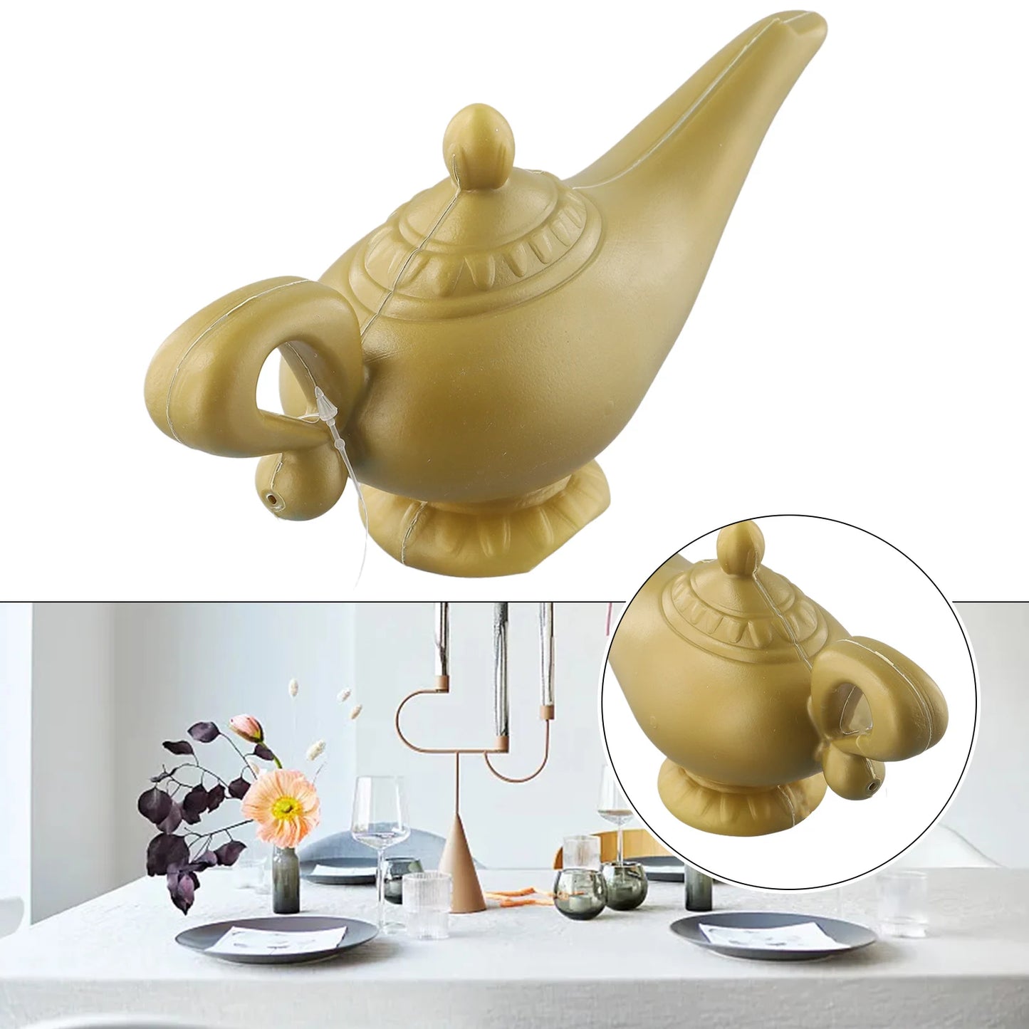 Aladdin Genie Prop lámpara de vestuario – Vintage Tetera Decorativa, Retro Magic Lamp Ornament para Halloween, Navidad & Decoración de la fiesta