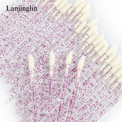 Lanjinglin 5/50 Pcs Cepillo de labios desechables Cepillos de maquillaje – Lápiz labial varitas y herramienta de extensión de pestañas, accesorios de belleza profesional