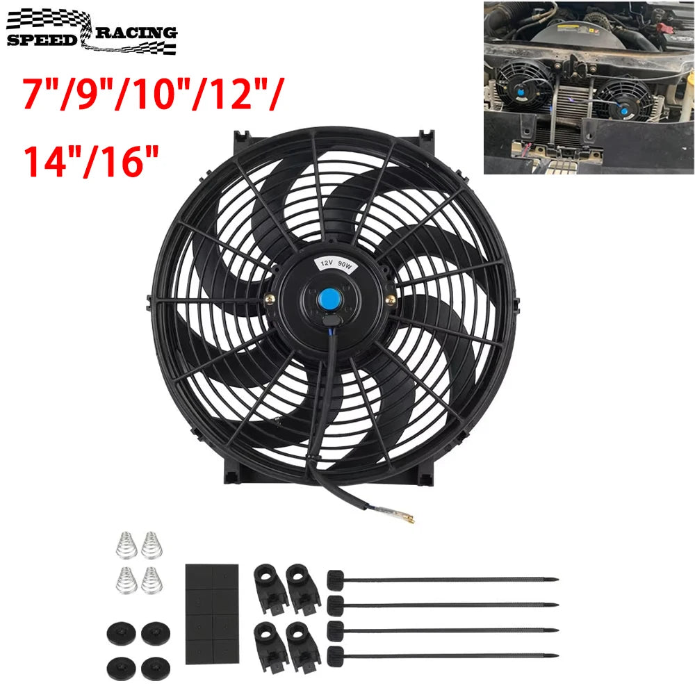 Universal 7/9/10/12/14/16 pulgadas 12V 80W ventilador de refrigeración del radiador de coches hoja – Kit de ventilador de aire acondicionado eléctrico 2100RPM