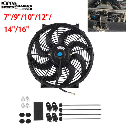 Universal 7/9/10/12/14/16 pulgadas 12V 80W ventilador de refrigeración del radiador de coches hoja – Kit de ventilador de aire acondicionado eléctrico 2100RPM