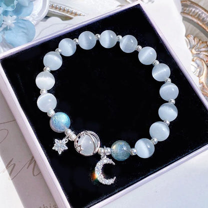 Niche diseño de la cadena de estrellas pulsera de borlas – Fantasía azul cuentas de cristal pulsera de cuerda elástica para las mujeres