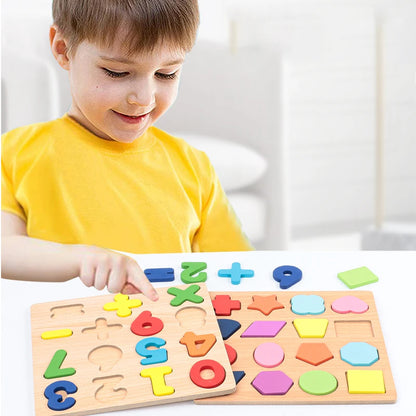 Kids Alphabet & Number Wooden Puzzle – Montessori Preschool Educational Toy