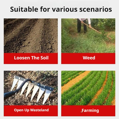 Rake de deshielo de jardín de acero al carbono – 5/6/7/8 Dientes Suelo Aflojamiento y herramienta de eliminación de malas hierbas para granja, jardín y paisajismo