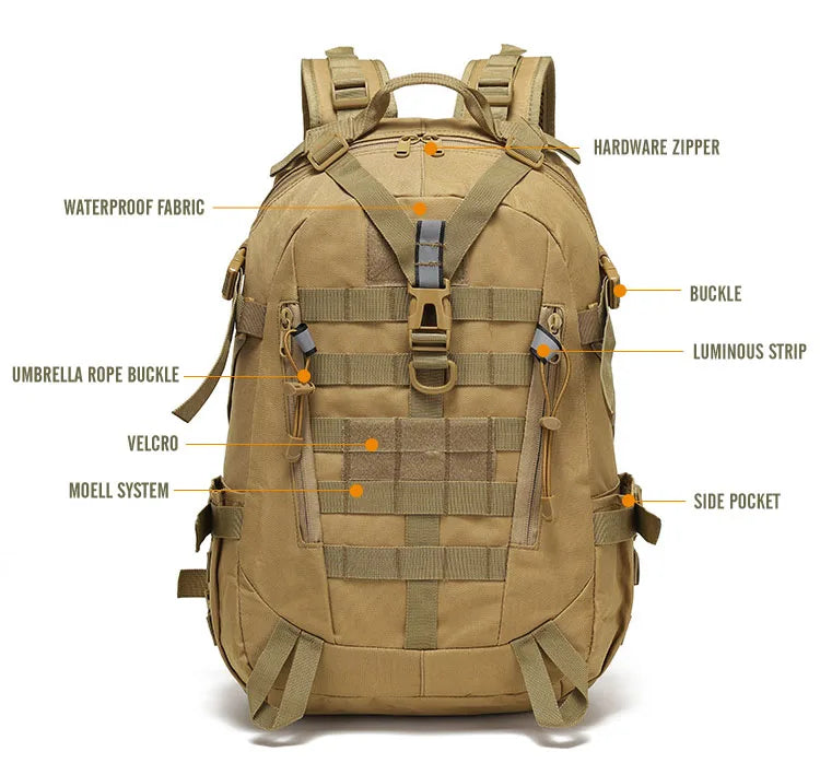 Mochila Reflectante Táctica 40L – Molle Militar Al aire libre mochila  Senderismo, Camping, caza y bolso de viaje