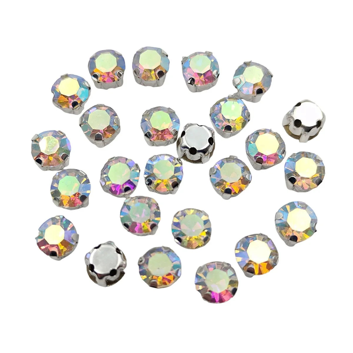 Cristales de imitación de vidrio redondo con garra – Cristales de base de plata para ropa, zapatos y artesanías