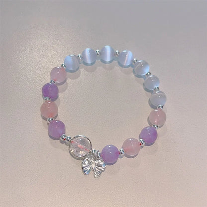 Niche diseño de la cadena de estrellas pulsera de borlas – Fantasía azul cuentas de cristal pulsera de cuerda elástica para las mujeres