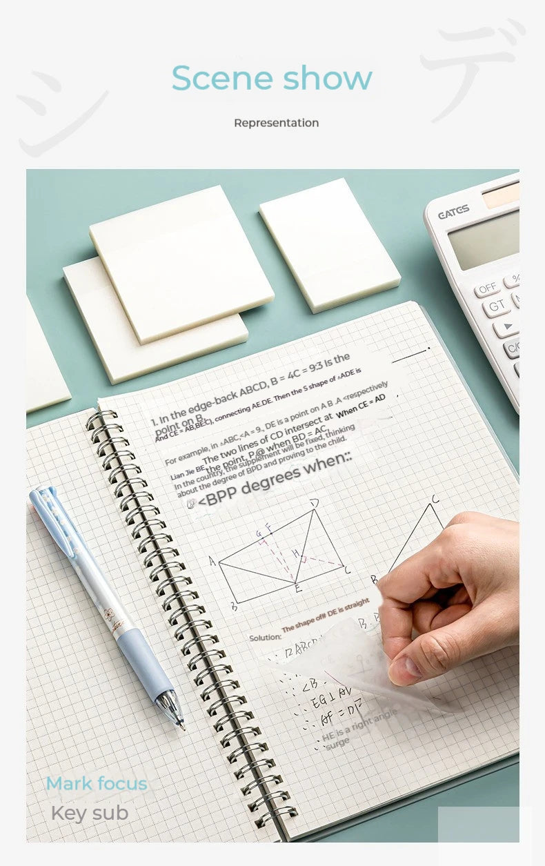 50 hojas notas adhesivas transparentes – Mensaje impermeable y pegatinas de firma para cuadernos de notas