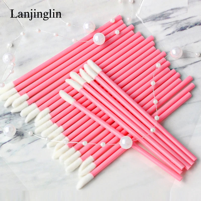 Lanjinglin 5/50 Pcs Cepillo de labios desechables Cepillos de maquillaje – Lápiz labial varitas y herramienta de extensión de pestañas, accesorios de belleza profesional