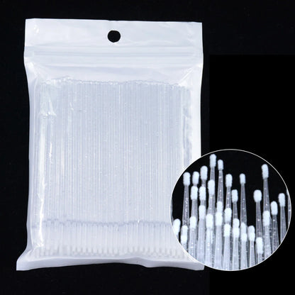 100PCS Cepillos de limpieza de pestañas – Micro algodón Swabs para extensiones de lash y eliminación de maquillaje
