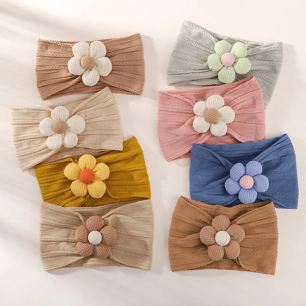 1Pc Baby Nylon Headscarf – Cinturón de flores hecho a mano para niñas recién nacidas, elástico infantil Turbant cabello