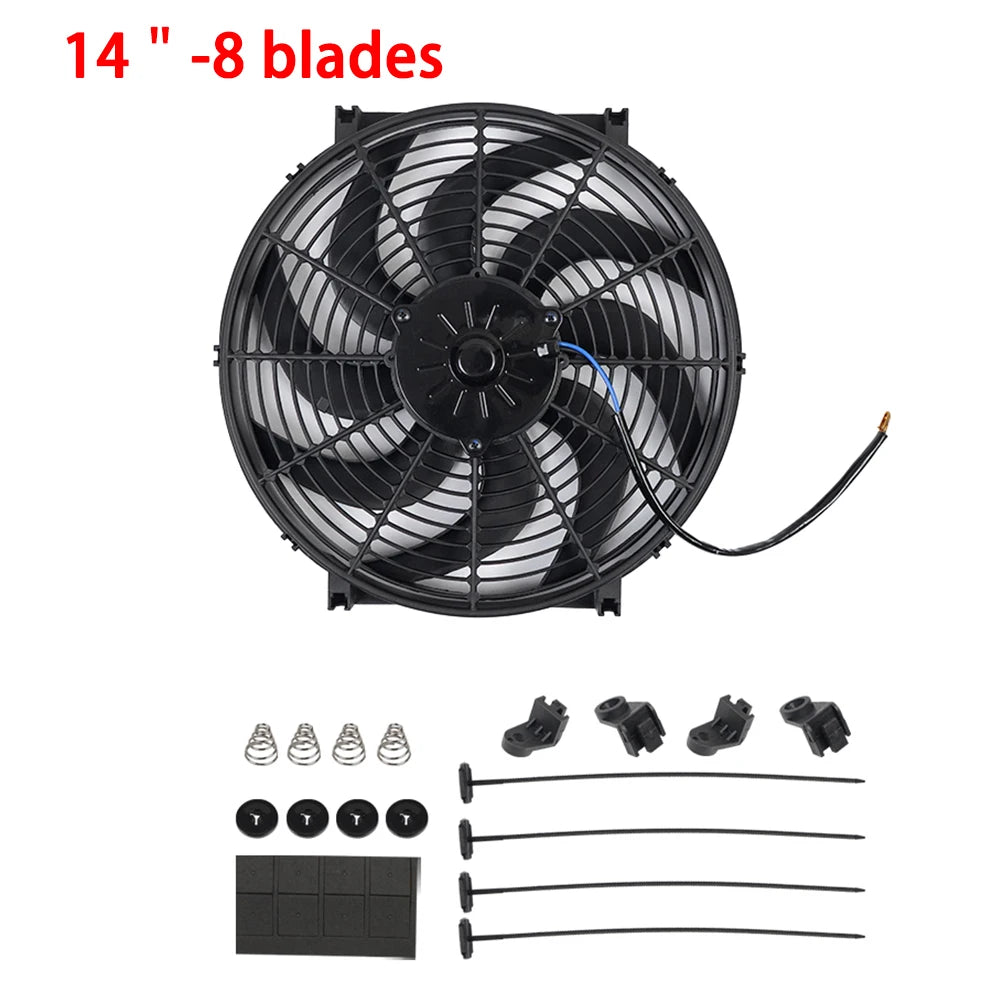 Universal 7/9/10/12/14/16 pulgadas 12V 80W ventilador de refrigeración del radiador de coches hoja – Kit de ventilador de aire acondicionado eléctrico 2100RPM