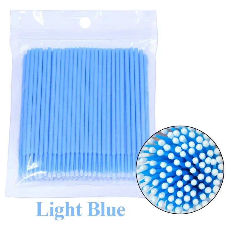 100PCS Cepillos de limpieza de pestañas – Micro algodón Swabs para extensiones de lash y eliminación de maquillaje