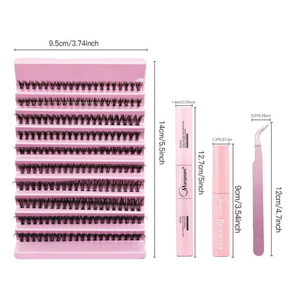 MAN’JE’SEN kit de extensión de pestañas de bricolaje – 200PCS cúmulos de lash con lash Bond & Seal, herramientas de maquillaje profesional para pegar pestañas