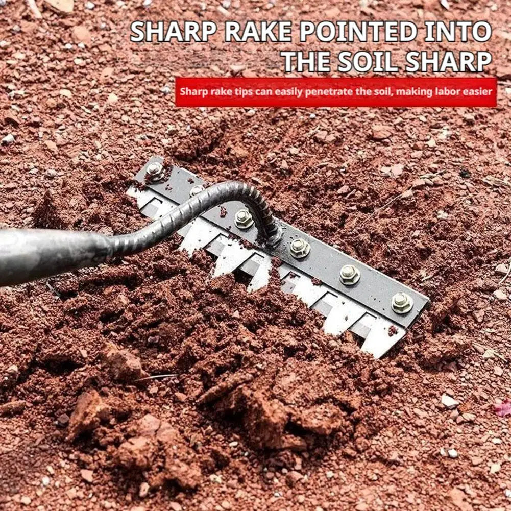 Rake de deshielo de jardín de acero al carbono – 5/6/7/8 Dientes Suelo Aflojamiento y herramienta de eliminación de malas hierbas para granja, jardín y paisajismo