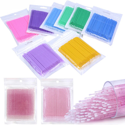 100PCS Cepillos de limpieza de pestañas – Micro algodón Swabs para extensiones de lash y eliminación de maquillaje
