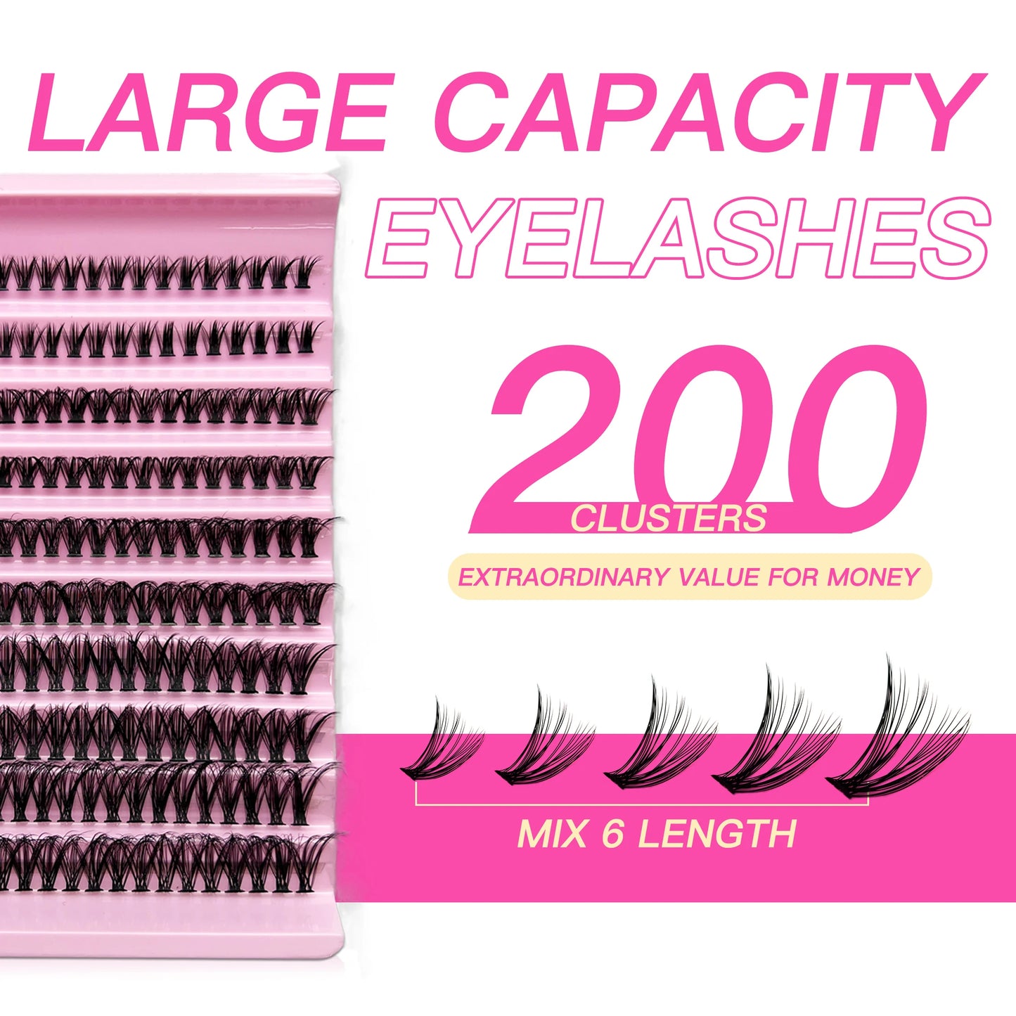 MAN’JE’SEN kit de extensión de pestañas de bricolaje – 200PCS cúmulos de lash con lash Bond & Seal, herramientas de maquillaje profesional para pegar pestañas