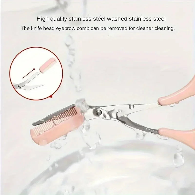 Juego de trimmer de cejas de 3 piezas – Tijeras de acero inoxidable, peineta y afeitadora para pestañas y maquillaje para principiantes, accesorios de eliminación de precisión