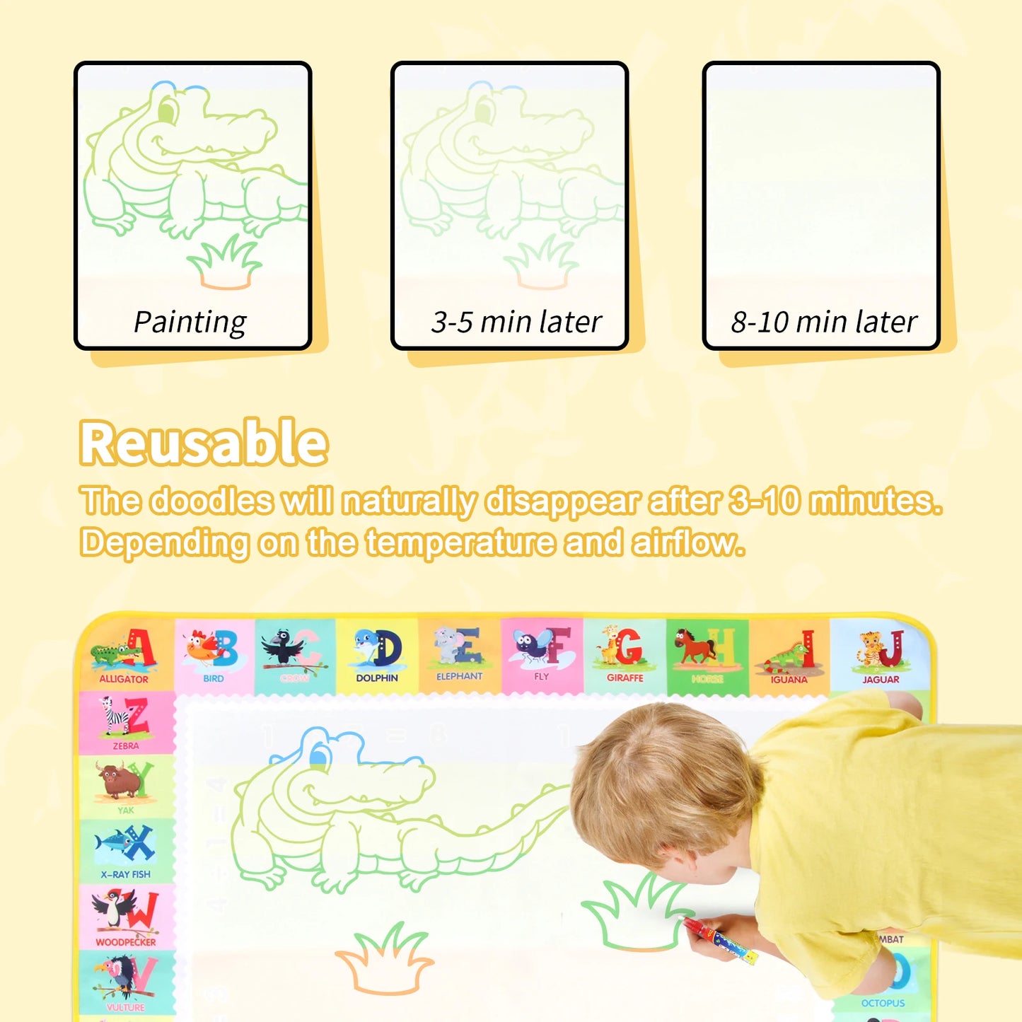 100x80CM Magic Water Drawing Mat – Reutilizable Doodle Board Montessori Juguete educativo para niños