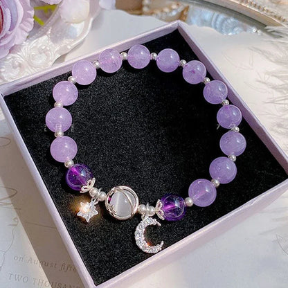 Niche diseño de la cadena de estrellas pulsera de borlas – Fantasía azul cuentas de cristal pulsera de cuerda elástica para las mujeres