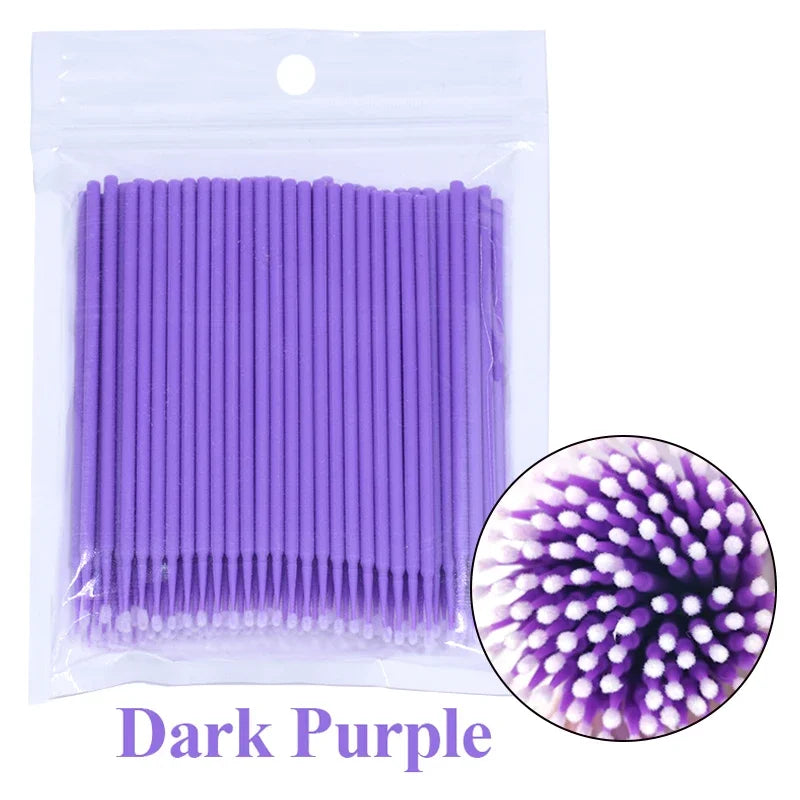 100PCS Cepillos de limpieza de pestañas – Micro algodón Swabs para extensiones de lash y eliminación de maquillaje