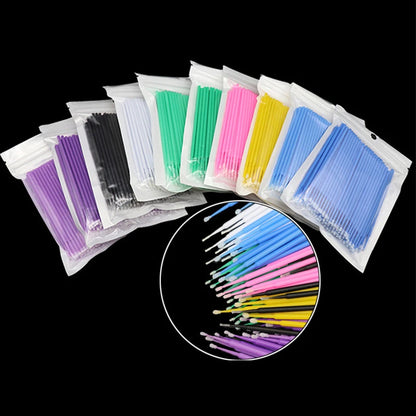 100PCS Cepillos de limpieza de pestañas – Micro algodón Swabs para extensiones de lash y eliminación de maquillaje