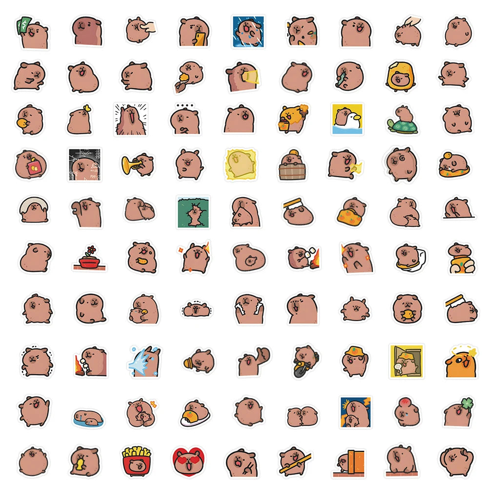 10/50/100pcs Pegatinas Capybaras – lindos dibujos animados para portátil, teléfono, coche, bicicleta & niños DIY