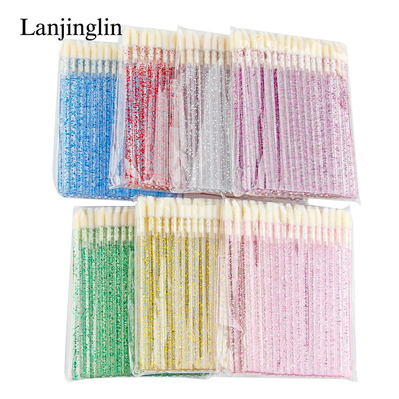 Lanjinglin 5/50 Pcs Cepillo de labios desechables Cepillos de maquillaje – Lápiz labial varitas y herramienta de extensión de pestañas, accesorios de belleza profesional