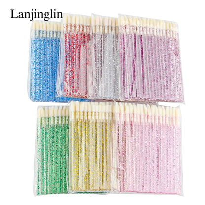 Lanjinglin 5/50 Pcs Cepillo de labios desechables Cepillos de maquillaje – Lápiz labial varitas y herramienta de extensión de pestañas, accesorios de belleza profesional