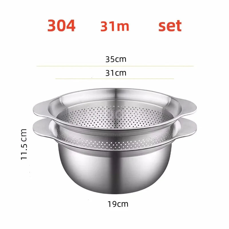 304 Stainless Steel Vegetable Washing Basin & Strainer – Multi-Purpose Rice Washer, Fruit Filter, Kitchen Drain Basket