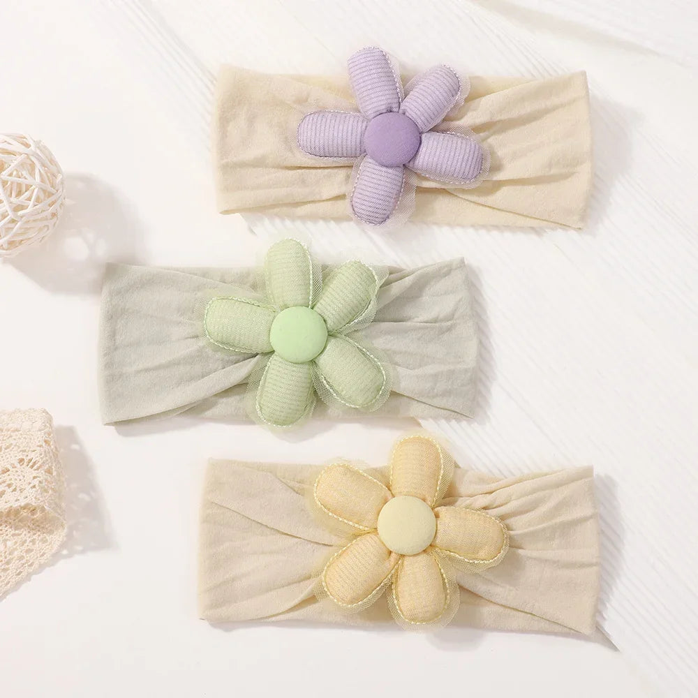 1Pc Baby Nylon Headscarf – Cinturón de flores hecho a mano para niñas recién nacidas, elástico infantil Turbant cabello